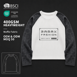 เสื้อยืดแขนยาวทรงบ็อกซี่แบบครอปพิมพ์ลายวงจรทั่วตัว แต่งผ้าถักวาฟเฟิลแบบแร็กแลน สไตล์สตรีทแวร์ รับผลิตแบบ OEM ODM ขั้นต่ำ 5 ชิ้น - Product Image 1