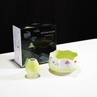 Ensemble de cérémonie du matcha avec outils, motif dégradé de fleurs de cerisier, boîte cadeau en céramique Sakura, bol à matcha avec bec verseur