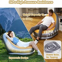 Fauteuil gonflable paresseux avec repose-pieds, inclinable et pliable, en PVC floqué argenté pour extérieur, personnalisable par le fabricant
