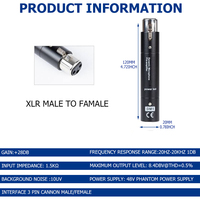 Preamplifier Mikrofon 28DB Gain Amplifier Dinamis Konstruksi Logam Jack XLR untuk Rekaman Nirkabel ke Berkabel Membutuhkan 48V