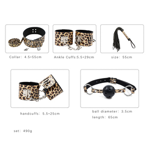 <span class=keywords><strong>SM</strong></span> pour Couples, Jeu de Rôle Fétichiste, Bondage, Menottes en Cuir Imprimé Léopard, Fouet, Collier, Bâillon, Ensemble de Contrainte 18+ - Product Image 6