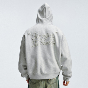 Sweat à capuche zippé en molleton épais, coupe ample, avec logo personnalisé en strass <span class=keywords><strong>Nacre</strong></span>, style Hip Hop oversize, doublure color block - Product Image 2