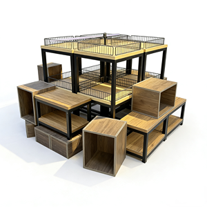 Espositore da Centro Commerciale in Acciaio e Legno, Durevole, Preassemblato, Promozionale per Supermercati, Tavolo Impilabile a Tre Livelli Regolabile - Product Image 1