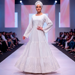 <b>White</b> <b>Lace</b> Luxury Summer/Autumn/Winter Abaya Dress Long Sleeve ModestWear Elegant Kaftan Maxi Gown Floral Premium Cotton Apparel - Product Image 5