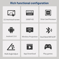 Écran tactile de rétroviseur de voiture de 13,3 pouces, caméra de recul, CarPlay, Android Auto, commande vocale, compatible avec les moniteurs Android