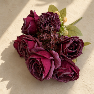 Ramo de Rosas Artificiales Vintage de 9 Cabezas <span class=keywords><strong>con</strong></span> Bordes Quemados, Ramo de Rosas Falsas Retro para Decoración de Mesa de Boda o Hogar - Product Image 5
