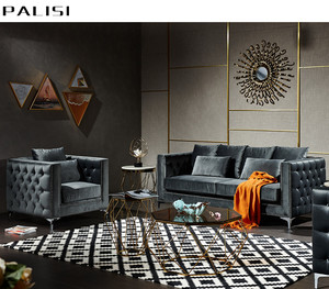 Sillón moderno de terciopelo gris con mechones de un solo asiento, diseño clásico de ocio para el hogar, sala de estar, sofá, silla con cojín - Product Image 5