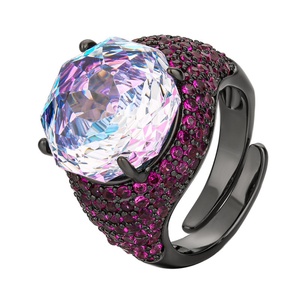 Fashion Jewelry Eco-friendly Copper Black Gold Plated Rose Cut 14mm Gradient Zircon Creative Personality Open <b>Ring</b> for Women - Product Image 1