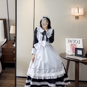 Maid Dress Long Sleeve White Black Apron Lace Cosplay Costume Anime Role Play Outfit Spring 2023 - Product Image 1