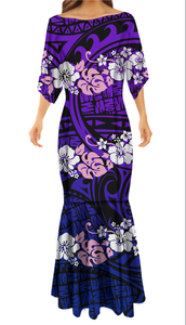 Großhandelspreis Samoanisches Stammeskleid Maßgeschneidertes Hawaiianisches Blumenmuster Polynesischer Druck Halber Ärmel Übergröße Damen Langes Bodycon-Kleid - Product Image 2
