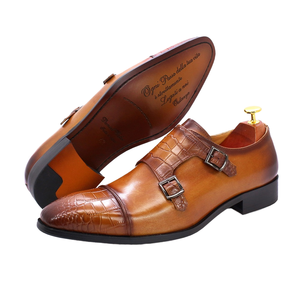 รองเท้าหนังผู้ชายแบบสวม ดีไซน์หรูหรา สายรัดคู่แบบ Monk Strap คุณภาพสูง ทำมือ หนังแท้ เหมาะสำหรับใส่ทำงาน ธุรกิจ งานแต่งงาน ฤดูใบไม้ผลิ ป้องกันกลิ่น - Product Image 1