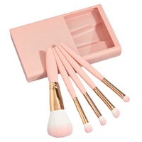 Lot de 5 pinceaux de maquillage portables avec miroir, étiquette privée, mini-set de pinceaux cosmétiques, outils de beauté professionnels de voyage, vente en gros