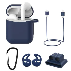 5pcs One Set Silicone Full Protection Carry Hook Bag Strap Earphone Charging Box Case for Airpods 1 2