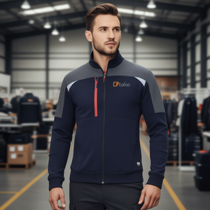 Sweat-shirt de style Ttake pour homme, fermeture éclair intégrale, gris marine, panneaux en maille - Product Image 3