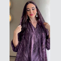 2025 Moyen-Orient Organza modeste imprimé Cardigan Abaya + foulard ensemble deux pièces