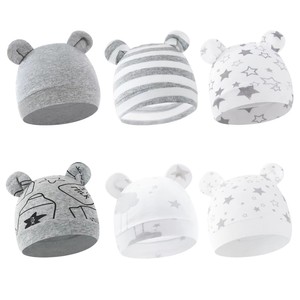 Béret en pur coton pour nouveau-né, imprimé ours de dessin animé, pour 0-3 mois, chapeau d'hiver monocouche, export - Product Image 3