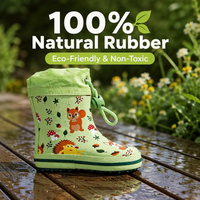 Bottes de pluie antidérapantes en caoutchouc naturel pour enfants, motif animaux de la forêt, durables, avec cordon de serrage, pour l'école (vente en gros)