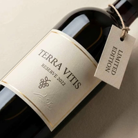 Étiquettes suspendues personnalisées de luxe pour bouteilles, en papier texturé avec dorure à chaud et impression typographique, pour emballage de marques de vin, spiritueux, huile d'olive et parfum