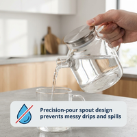 1800ml Glazen kan van hoog borosilicaatglas met roestvrijstalen deksel, hittebestendig, BPA-vrij, party waterkan voor ijsthee en fruitsap