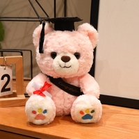 Ours en peluche personnalisé mignon pour la remise des diplômes, avec chapeau de docteur, bleu/rose, peluche douce, cadeau de remise des diplômes