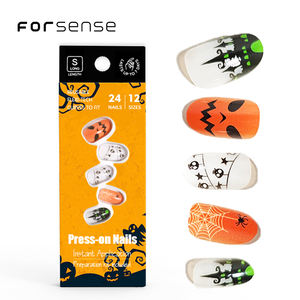 Vente en gros de faux <span class=keywords><strong>ongles</strong></span> ovales moyens de haute qualité fournitures pour <span class=keywords><strong>halloween</strong></span> <span class=keywords><strong>ongles</strong></span> à presser avec design de marque privée bouts d'<span class=keywords><strong>ongles</strong></span> blanc <span class=keywords><strong>orange</strong></span> - Product Image 1