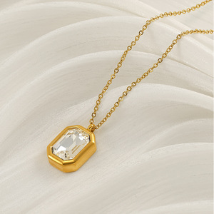 Zogxin Stainless Steel Geometric Zircon Pendant Necklace For Women Party Fashion Clavicle Chain Gold Color - Product Image 3