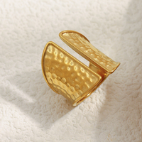 Dreamshow Bijoux de mode Bagues Bague ouverte martelée en acier inoxydable plaqué or 18 carats Bijoux étanches