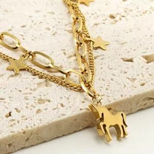Pulsera de Unicornio de Diseño Exclusivo en Acero Inoxidable, Pulsera de Doble Capa de Acero de Titanio con Oro de 18k para Mujer, Joyería de Moda - Product Image 3