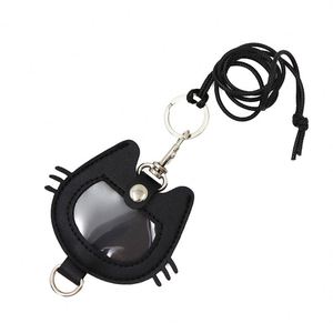 Cute <b>Cat</b> Shape PU Leather Keychain Neck Lanyard Cartoon <b>Cat</b> Badge Holder with Key <b>Ring</b> for Students Neck Hanging Badge Holder - Product Image 2