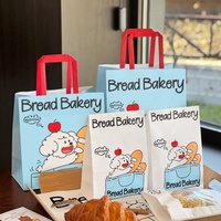 Tas Kertas Kraft Bentuk Anjing Kartun Food-grade, Kemasan Lengkap untuk Kue, Kue Panggang, Bawa Pulang, Toko Kue, Anjing Biru Kecil