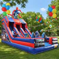 Château gonflable commercial durable, château sauteur super-héros, toboggan gonflable à double voie pour locations commerciales