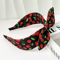 Serre-tête large à nœud imprimé cerises mignonnes, avec oreilles de lapin, accessoires de mode pour cheveux pour femmes et filles