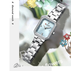 Montres de luxe CURREN 9102 pour femmes, cadran rectangulaire simple avec strass étincelants, montre-bracelet à quartz décontractée avec - Product Image 3