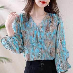 Camicetta da Donna 3XL con Stampa Floreale, Top da Ufficio con Maniche a Lanterna, Blusa Femminile alla <span class=keywords><strong>Moda</strong></span> - Product Image 3