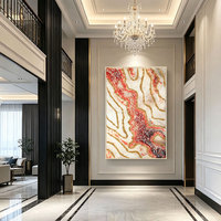 Peinture murale porcelaine cristal 3D faite main luxe moderne, géode rouge or abstraite diamants incrustés, décoration salon
