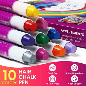 Pennarelli a Gesso Temporaneo per Capelli in 10 Colori, Facili da Lavare, Sicuri e Non Tossici, Tinta per Capelli per Bambini e Adulti, Feste e Cosplay - Product Image 1