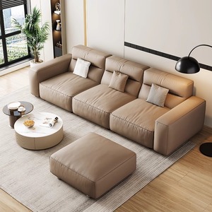 โซฟาหนังแท้สไตล์มินิมอลอิตาลี รุ่นท็อฟฟี่บล็อก โซฟาทรงตรงพนักพิงสูงทันสมัยสำหรับห้องนั่งเล่นขนาดเล็ก - Product Image 3