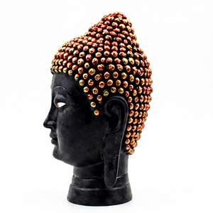 Black <b>Gold</b> Buddha Head <b>Statue</b> Polyresin Hand Painted Feng Shui Sculpture Durable Tabletop Home Office Decor - Product Image 1