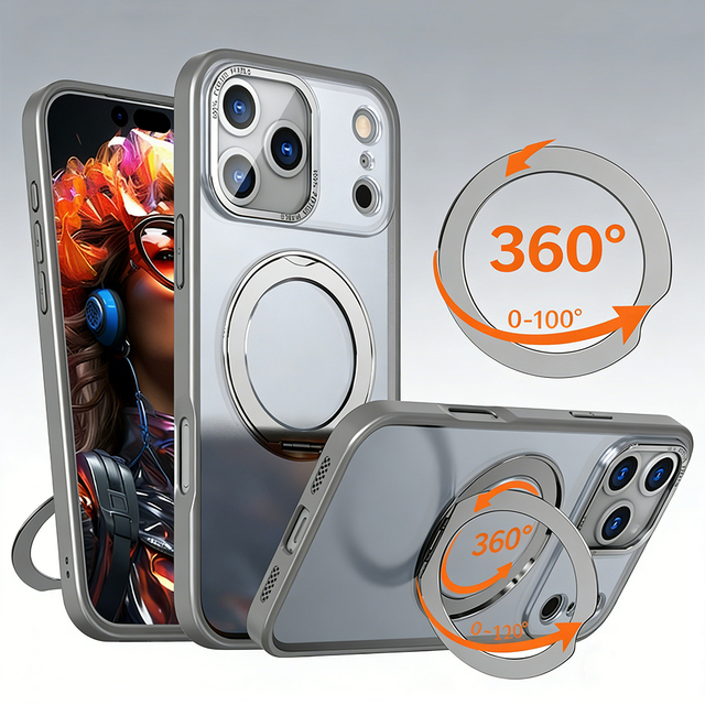 Latest Luxury Magnetic Acrylic Phone case with Shockproof Design 360-degree Rotating Pivot Compatible with for 16 17 Pro Max