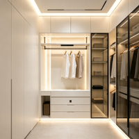 Armoire dressing sur mesure de luxe, directement de l'usine, avec portes vitrées, éclairage LED intégré, moderne et autoportante pour chambre à coucher