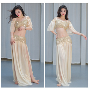 Nuovissimo Set di Costumi per Danza del Ventre Orientale di Alta Qualità con Paillettes Luccicanti per Esibizioni Baladi Folk Saidi - Product Image 4