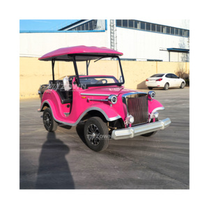 Voiture électrique de tourisme vintage rose 2 places avec toit pour les visites de villas et de parcs - Product Image 1