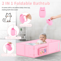 Baignoire pliable pour bébé sans BPA avec gobelet de douche en forme de chat |   Grande baignoire carrée pour bébé, gain de place, pour les nourrissons de 0 à 24 mois |   Logo personnalisé