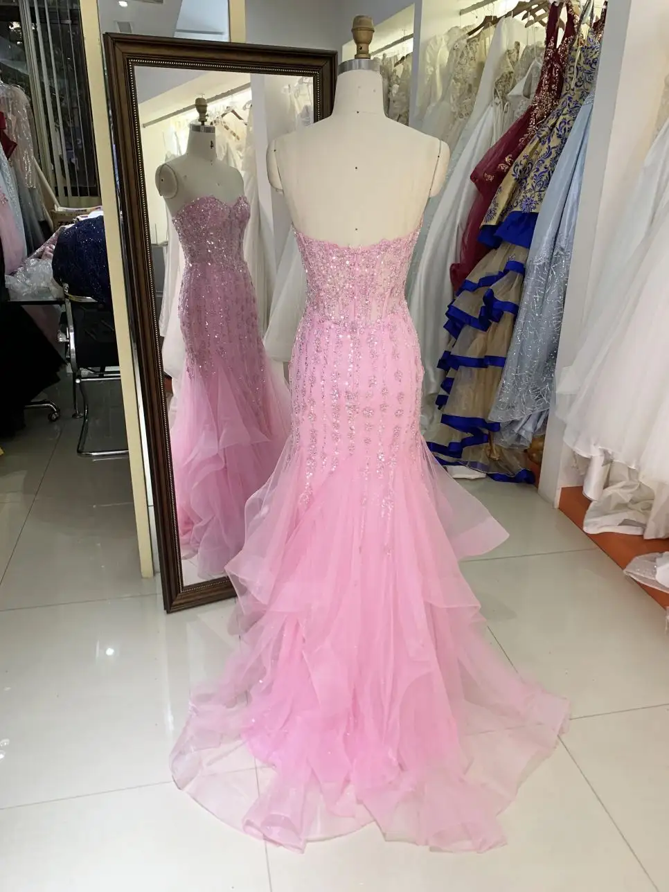 New 3D Hoa người yêu Nàng Tiên Cá bán buôn màu hồng dài áo cô gái ăn mặc prom 2025 cho phụ nữ áo Des soiree Chic