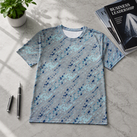 T-shirt pour homme en popeline 3D AOP 100% polyester gris cyan pixelé avec motif, séchage rapide, respirant, col rond, prêt à être expédié