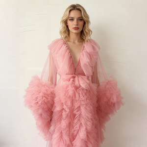 <span class=keywords><strong>Vestaglia</strong></span> in Tulle Rosa con Volant per Matrimoni, Servizi Fotografici di Maternità, Baby Shower, Boudoir della Sposa, Servizi Fotografici di Gravidanza, Personalizzabile - Product Image 2