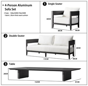 All Aluminum 4 <strong>Seater</strong> Outdoor Sofa Set Black Waterproof Weather Resistant Modern Patio <strong>Garden</strong> <strong>Furniture</strong> - Product Image 2