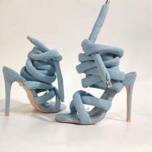 Sandalias De Damas Fancyb Designer Strappy Thick Lace up High <b>Heels</b> Shoes with Straps - Product Image 5