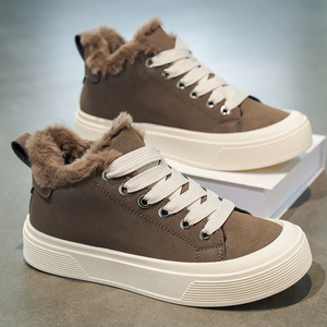 Chaussures décontractées montantes tendance 2025, grande taille, marron, pour hommes et femmes, style marche, avec doublure chaude - Product Image 1