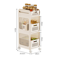 Chariot utilitaire à roulettes 3 niveaux noir, gris, beige avec paniers et tiroirs pour salon, chambre, cuisine